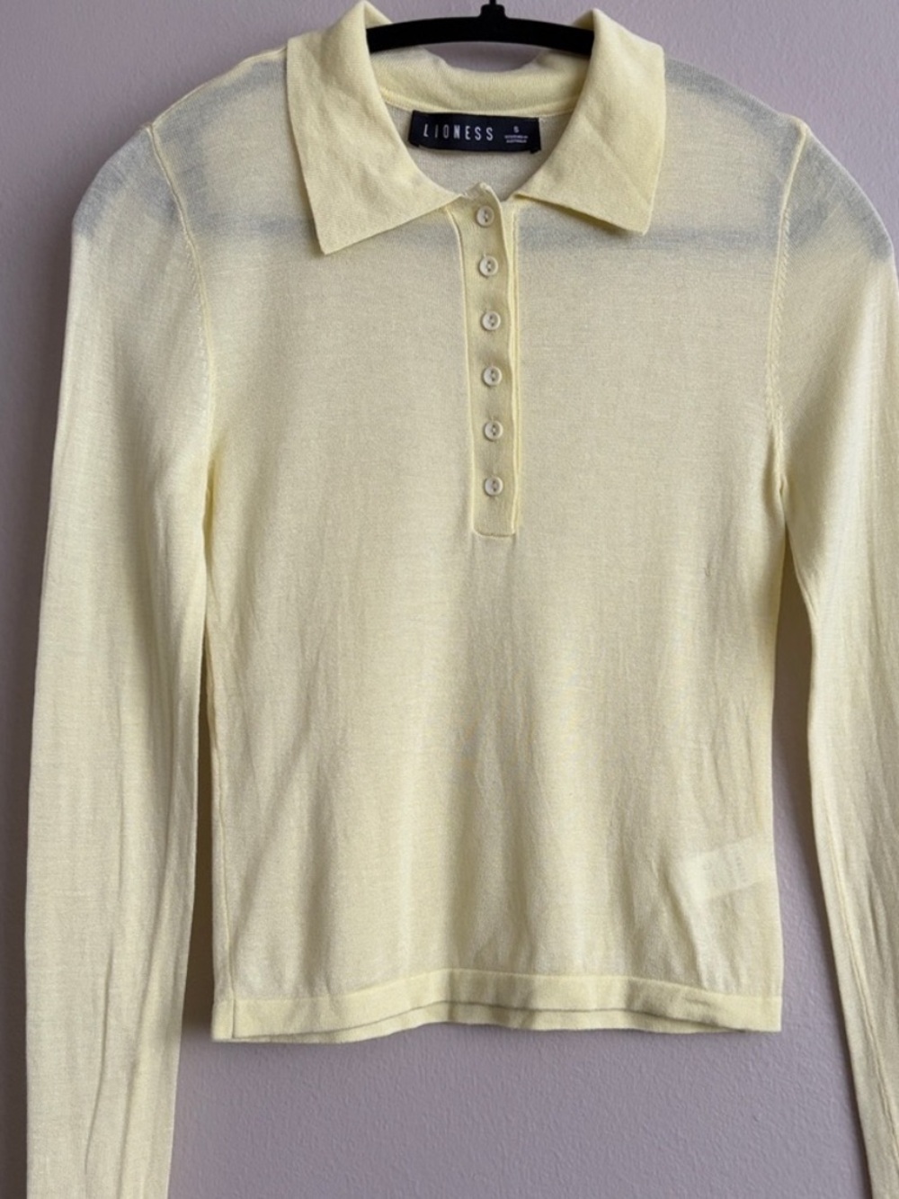 Lioness Soft Pale Yellow Polo-Style Long Sleeve Top